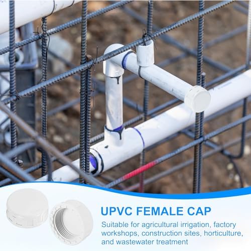 M METERXITY 12-Pack PVC Pipe End Cap Plug Adapter 1-1/4 in, Female Thread | White, Water End Cap Connector, Inner Teeth Pipe Plugs, for Outside Lawn, Yard/Watering Irrigation Systems