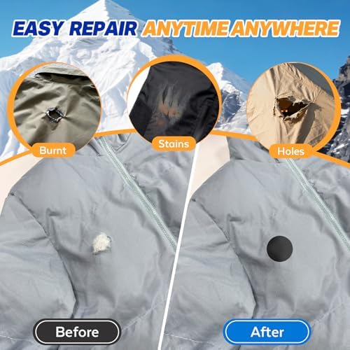 OAZ 35Pcs Down Jacket Repair Patch Kit Pre-Cut Nylon Patches for Clothes Self-Adhesive Fabric Tape Waterproof Lightweight Outdoor Gear Tenacious Repair Tape for Puffer Jacket Coat Tent Backpack(Gray)