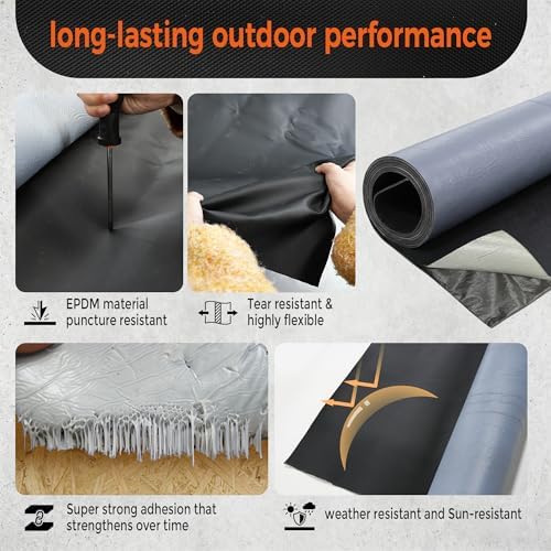 50mil EPDM Waterproofing Membrane for Roof Underlayment 32.8ft X 40in - Self-Adhesive Rubber Roofing Materials Heavy Duty Peel and Seal Roofing Roll for Patio, Rv, Metal Roof (Textured Surface)