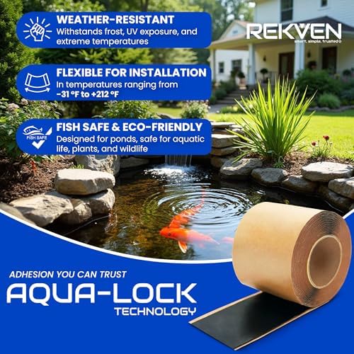 Pond Liner Seam Tape Kit, Double Sided Butyl Adhesive, 30 Ft x 3 in | Bonds EPDM PVC HDPE LDPE RPE LLDPE, Waterproof Sealer, Repair and Patch, Roller and Sponge Included, Fish Safe, Koi Ponds