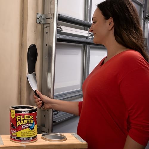 Flex Paste, Waterproof Paintable Putty, Spackle Sealant, Fill Gaps Cracks Holes - Block Out Water and Air - UV Resistant - Walls, Drywall, EPDM, Concrete, Roof, RV Repairs, Black, Quart