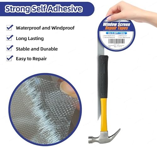 KING MOUNTAIN Black Window Screen Repair Tape,3inX20FT Heavy Duty Screen Repair Kit for Window Screen and Screen Door Tears Holes,Strong Adhesive & Waterproof Window Screen Patch