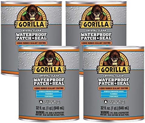 Gorilla Waterproof Patch & Seal Liquid Rubber Sealant, Crystal Clear, 32oz (Bulk Pack of 4)
