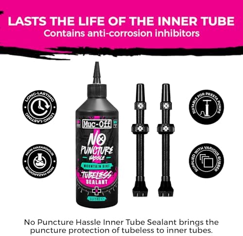Muc-Off 1 Liter Tubeless Tire Sealant + 60mm Black Presta Valve - Bundle | Seals Punctures Up to 6mm | Ideal for MTB | Long-Lasting and Biodegradable