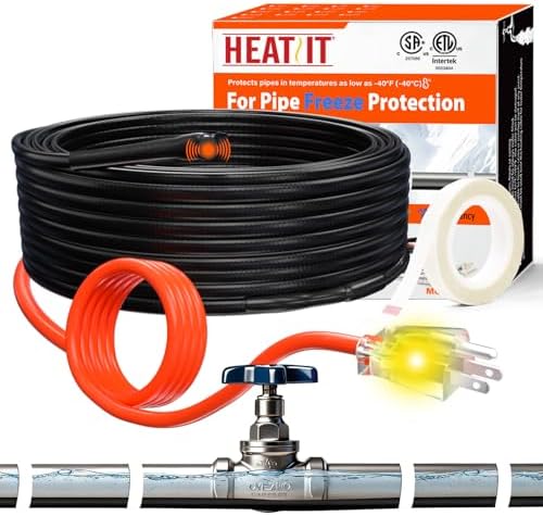 HEATIT 7W/ft Constant Wattage Heat Cable for Pipe Freeze Protection 22Ft | For metal & plastic water pipes, Straight-run installation, helps prevent frozen pipes during extreme winter conditions.