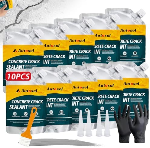 Concrete Crack Filler, Cement Crack Filler, Self-Leveling Concrete Crack Repair Filler, High-Elasticity Waterproof Caulking Glue for Driveways, Walkways, Patios, and Driveway Crack Repair– 10 PCS