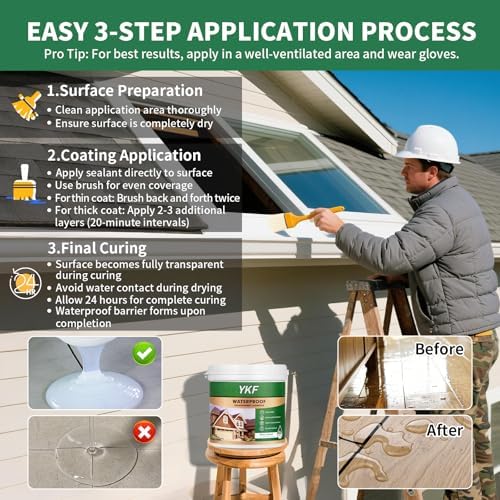 YKF Clear Waterproof Sealant, Self-Leveling Brush-On Coating, 12 Fl Oz