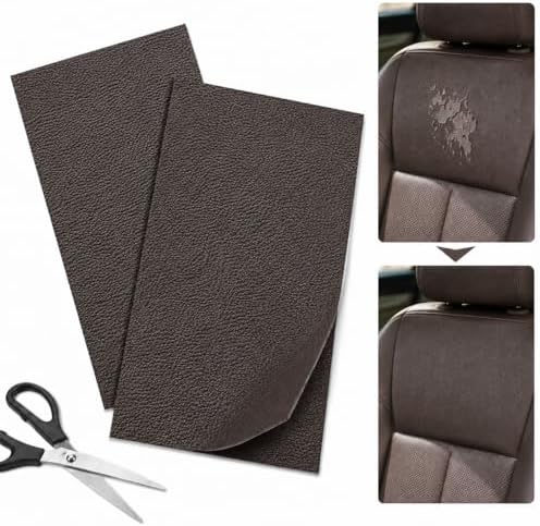 2PCS 8×4 Inch PU Leather Patch for Car Seat Repair, Self-Adhesive Leather Repair Patch Tape for Vinyl Leather Upholstery, Car Seat Furniture Repair Kit (Light Coffee)