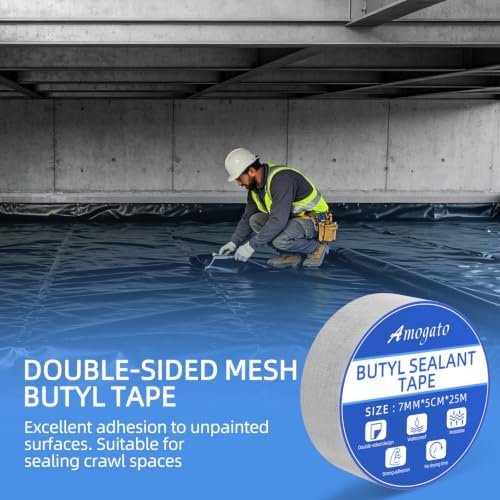 Double Sided Butyl Sealant Tape, 2" x 82' - 28 Mil Thick Black Vapor Barrier Butyl Tape for Crawl Space Wall Liner, Concrete, Foundation, Waterproof Adhesive for RV & Window Repair