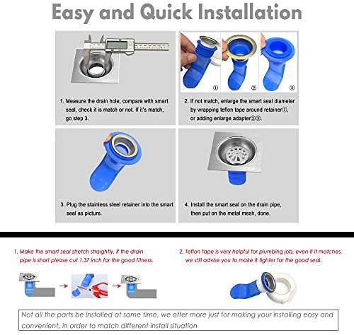 Shower Floor Drain Backflow Preventer, Waterless Trap Seal, One Way Drain Valve Sewer Core (1.28-1.58 inch, Blue)