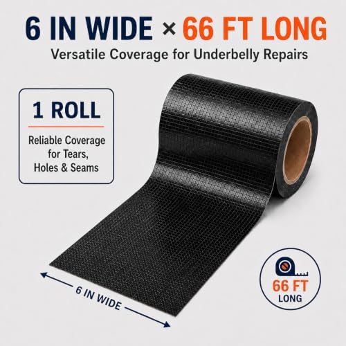 RV Underbelly Tape, 6 in x 66 ft Waterproof Repair Tape | Permanent butyl adhesive fabric tape seals tears, holes and cuts for RV, camper, travel trailer and mobile home underbelly