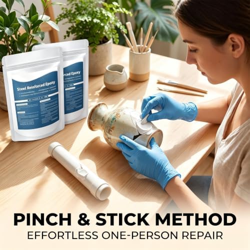 Steel Reinforced Epoxy Putty, Strong Clay Iron Adhesive, Epoxy Putty for Wood, High-Strength Multi-Purpose Repair Putty, Steel Epoxy Putty Filler for Metal, Plastic, Ceramic, PVC Pipe (2Pcs)
