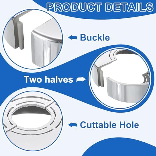 uxcell 2Pcs Wall Split Pipe Flanges, 0.98" Thick Plastic Cuttable Escutcheon Plate Plumbing Cover Fit 0.8"/1"/1.3" OD for Water Pipe Faucet Decoration, Silver