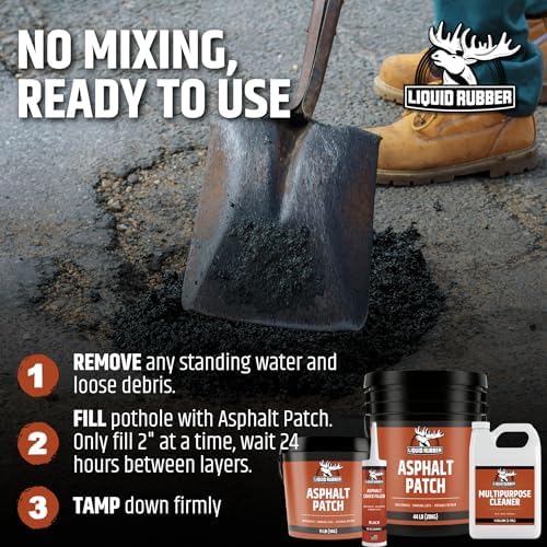 Liquid Rubber Asphalt Patch, Cold Patch for Driveways & Potholes, 11lb Pail