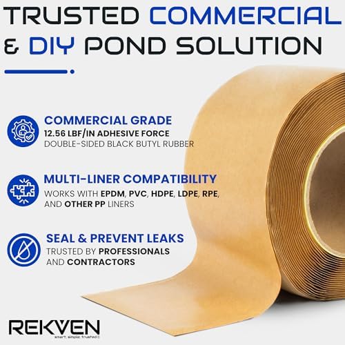 Pond Liner Seam Tape, Double Sided Butyl Adhesive, 30 Ft x 3 in | Bonds EPDM PVC HDPE LDPE RPE LLDPE, Waterproof Sealer, Repair and Patch, Fish Safe, Koi Ponds, Water Gardens