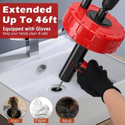 46 FT Drain Snake 11-in-1 Double Mode Drain Auger Tools