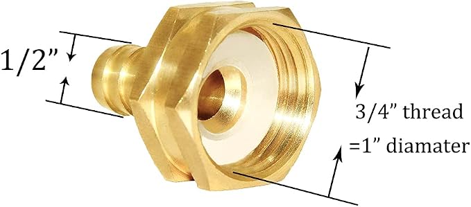 Joywayus 1/2" Barb x 3/4" GHT Female Hex Brass Garden Hose Repair Connector | Swivel, Water Pipe Connector, Copper Fitting, Stainless Clamp, House/Boat/Lawn/Power Wash/Irrigation