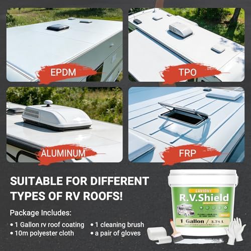 RV Roof Coating White– Self Leveling Elastomeric Rubber Sealant, Waterproof Cool Roof Solar Reflective Paint for Camper, Trailer, Motorhome, Metal Building & Leak Repair