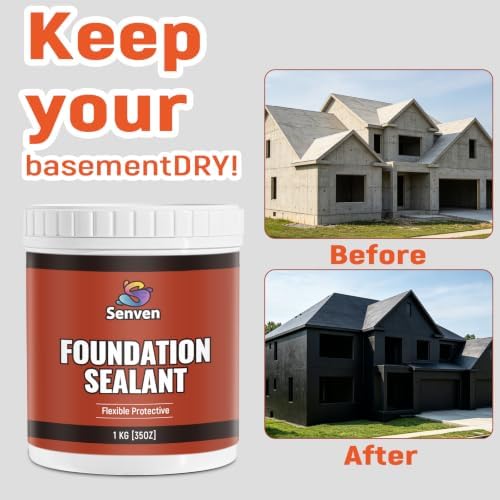 SENVEN Foundation Sealant, 35oz Rubber Silicone Waterproof Sealant Basement and Foundation Sealant, Black, Waterproof Concrete Sealer & Crack Filler - Flexible Waterproof Coating Indoor Outdoor