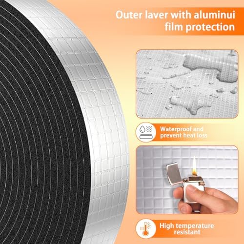 Pipe Insulation Wrap-2" X 33 ft Pipe Wrap Insulation Self-Adhesive Aluminum Foil Water Pipe Insulation Is Used For Anti-Freezing Protection Of Outdoor Water Pipes In Winter To Reduce Heat Loss