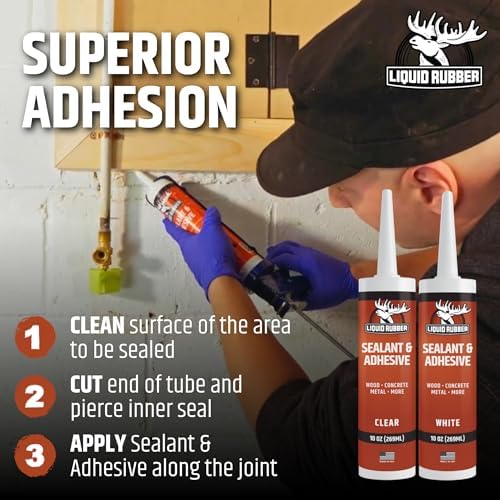 Liquid Rubber Waterproof Sealant & Adhesive Caulk, White, 10.2 oz, 1 Pack