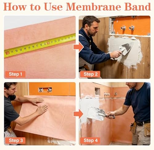 3.3 FTx131.2 FT Waterproof Membrane for Shower, 432.9Sq FT, 24.8 mil Thick, Waterproofing Membrane, Polyethylene Fabric Roll, Easy to Cut for Bathroom, Kitchen, Sauna, Walls and Wet Areas