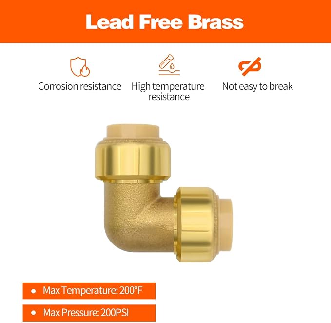 12 Pack 1/2" Pushfit Elbow Fittings with Disconnect Clip | for Copper, PEX, CPVC Pipe