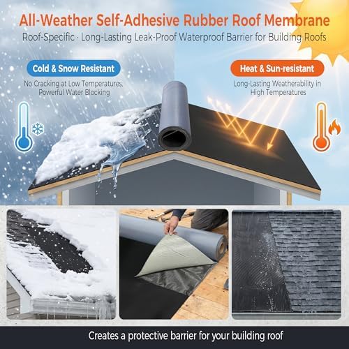 50mil EPDM Waterproofing Membrane for Roof Underlayment 32.8ft X 40in - Self-Adhesive Rubber Roofing Materials Heavy Duty Peel and Seal Roofing Roll for Patio, Rv, Metal Roof (Textured Surface)