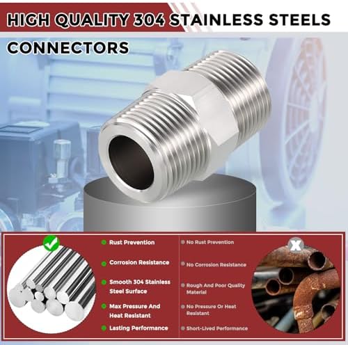 Pack of 2, 3/4" Male NPT to 3/4" Male NPT SUS304 Hex Nipple | Solid Male Pipe Adapter Hose Connectors for Pipe Repair, Bathroom Remodel, Tool Extensions, Compression, Irrigation