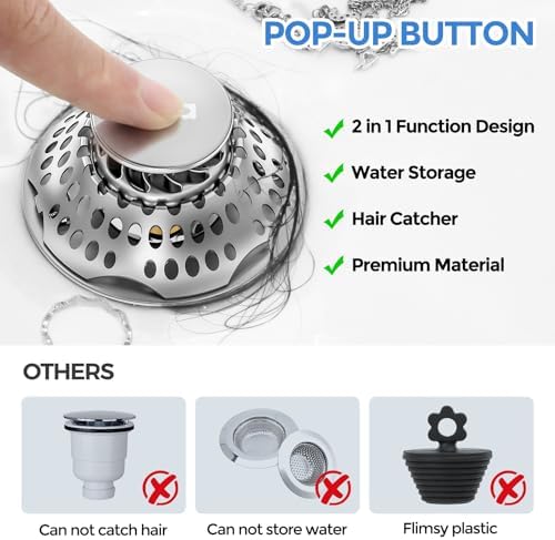 zaa 2 in 1 Bathtub Drain Stopper & Hair Catcher Pop-Up Plug