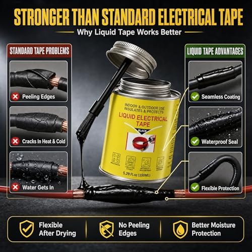 5.29 oz Liquid Electrical Tape, Waterproof Sealing Glue with Brush Cap, Insulating Sealant for Electrical Connections, Plugs, Circuit Boards, Marine & Automotive Use (Black)