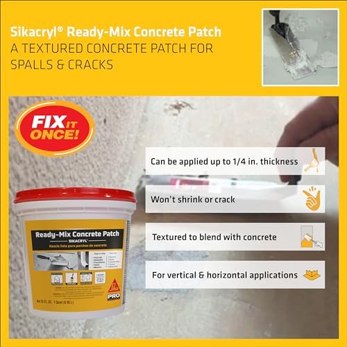 SIKA Sikacryl Ready-Mix Concrete Patch, Gray, Textured, 1 qt (6 Pack) - Durable Repair for Spalls and Cracks in Concrete and Masonry, Easy Cleanup, Acrylic-Based