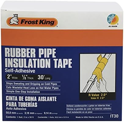 Frost King Rubber Insulation Tape | 2in Wide, 1/8in Thick, 30ft Long | For Pipes | Black | Pack of 8