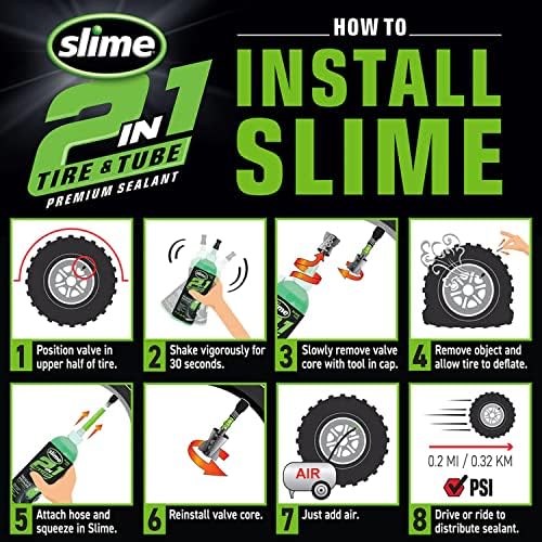Slime 10193-6PK 2-in-1 Tire and Tube Sealant Puncture Repair Sealant, Premium, Prevent and Repair, Suitable for Non-Highway Tires and Tubes, Non-Toxic, Eco-Friendly, 6 x 16oz Bottles