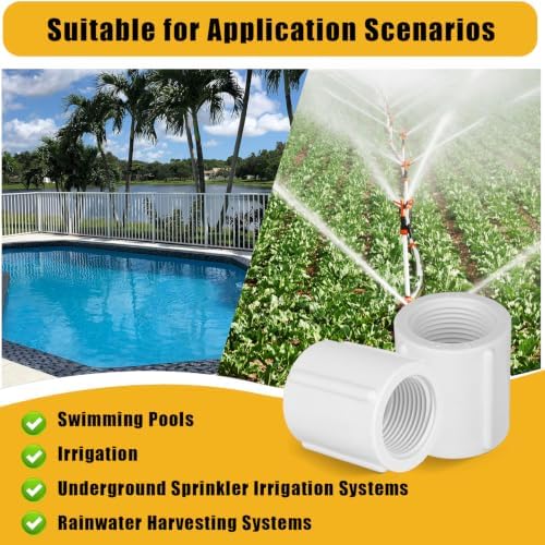 PEUTIER 12pcs 3/4in Female Threaded Connector, with Sealing Tape Female Threaded PVC Coupling Double Females Fitting Sprinkler Pipe Fitting for Garden Drip Irrigation Systems Work (White)