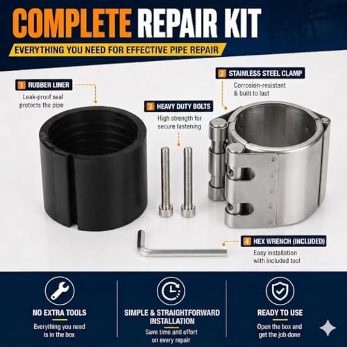 Pipe Repair Clamp,6 inch(158mm-161mm) Stainless Steel Leak Sealer, Heavy Duty Pipe Leak Repair Kit for Metal & PVC Pipes, for Burst & Crack Water Pipe Emergency Maintenance