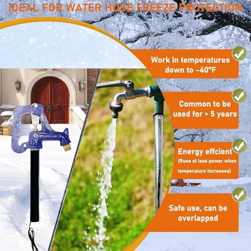 38.5" x 6" Water Pipe Heat Blanket Faucet Heating Blanket Winter Heating Tape for Metal and Plastic Pipes, 120V, Thermostat Max Temp 140˚F, OD Max: 1-1/4" (1)