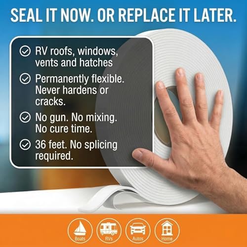 Butyl Tape for RV Roof and Boat, 36 Feet White Putty Window Sealant Tape | Waterproof Weather Resistant, 3/4 Inch Wide x 1/8 Inch Thick, Better Boat