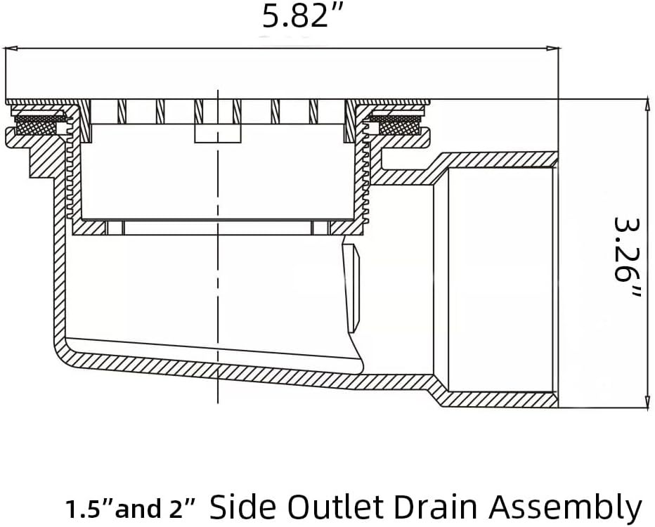 2" Low Profile Shower Drain with 2" x 1-1/2" Reducer Pipe Fitting and Perforated Strainer- PVC Side Outlet Drain Assembly for Replacement Shower Base and Drain