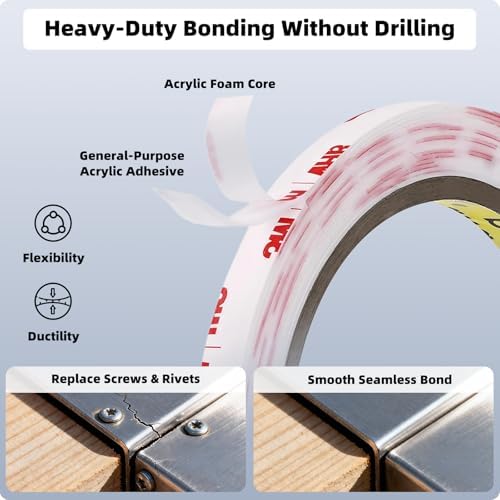 3M Double Sided Tape Heavy Duty 1/2''x15.4Ft 0.043in Thick 4950 White | Wall Tape for Hanging, Waterproof Heat Resistant Foam Tape for Automotive Car Decorations Pictures LED Strips