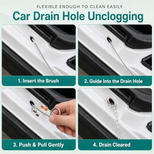 2 Pack 80 Inch Sunroof Drain Cleaning Tool, Flexible Stainless Steel Spring Wire with Soft Nylon Brush Tip for Car Sunroof Tubes, Windshield Holes, Refrigerator and AC Lines