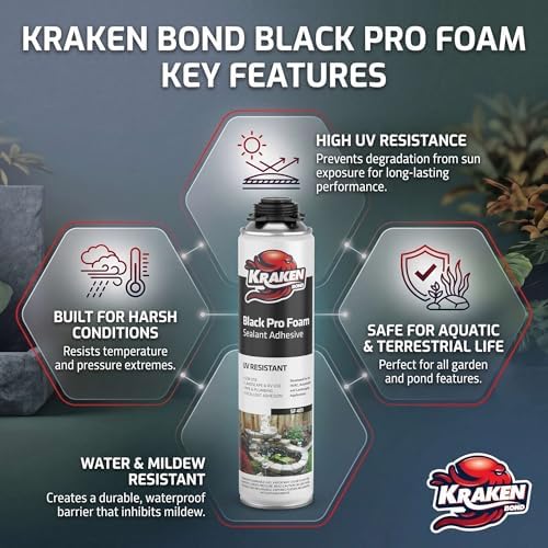 Kraken Bond Black Spray Waterfall Foam Sealant 2x24 oz & Aquarium Silicone Sealant 2x10.1 fl. oz – Bundle for Vivarium, Terrarium, Fountain & Aquascape Background, Foam Gun and Cleaner Included