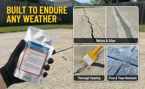 Concrete Crack Filler Self-Leveling Waterproof sealant 2-Pack (2.21 lb), High Elasticity Repair Sealant Caulk for Driveway, Patio & Outdoor Concrete Joint Repair