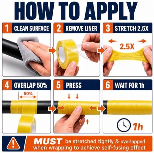 Self Fusing Silicone Tape 4 Rolls Emergency Plumbing Repair 1 In x 10 Ft | Self-Amalgamating Tape, Adhesive-Free, Emergency Repair Of Leaking Hose, Insulating Cable Applications, Vibrant Yellow Design
