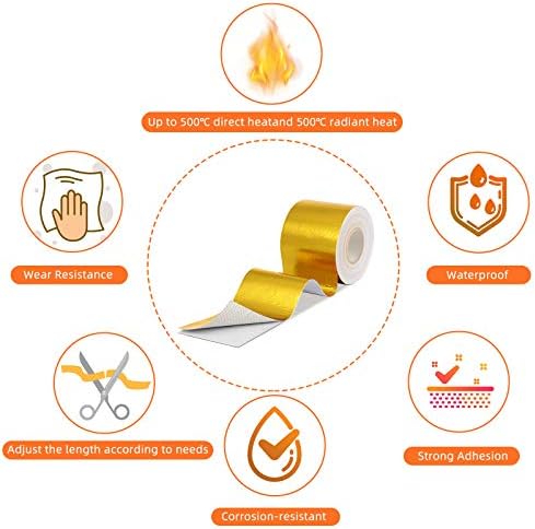Zonon 2 Rolls Aluminum Foil Tape Heat Shield Tape Barrier Adhesive Reflective Fiberglass Thermal Insulation Reflective Material High Temp Protection (Gold,2 Inch X 32.8 ft)
