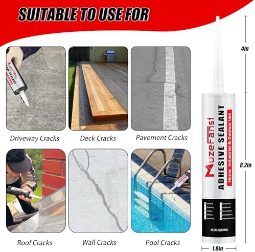 Concrete Crack Filler and Sealant Self-Leveling, Fast Curing Cement Crack Filler Concrete Sealer Outdoor Waterproof Caulking Glue for Cement-Based Materials Gray(10.1 fl. oz, 2 Pack)
