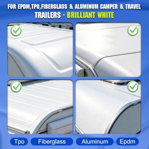 RV Roof Coating 1 Gallon – Self-Leveling RV Roof Sealant Waterproof for Camper, Motorhome & Trailer, Flexible Membrane for EPDM/TPO/Fiberglass/Aluminum Roofs, Solar Reflective White Finish