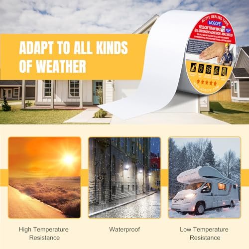 Yellow Titan MAX RV Roof Sealant Tape White 4" x 50' Waterproof Tape | Camper Roof Sealant Tape,RV Roof Patch,RV Roof Repair Tape,Butyl Tape,47mil/1.2mm,Temp:-40°F–212°F,DualSeal Ultra-Bond Tech