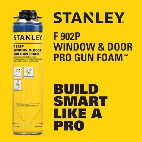 Stanley F902P Window & Door Pro Gun Sealant (2x24 Oz.) – Low Expansion Polyurethane Spray Foam Insulation for Window & Door, High-Yield Waterproof Gap Filler | Gun NOT Included | 24 Oz. 2 Pack