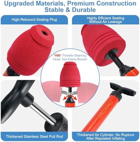 Toilet Plunger, High Pressure Air Plunger with Toilet Snake (Red)